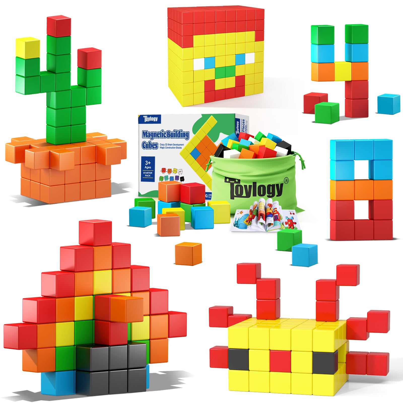 48Pcs Magnetic Blocks For Toddlers Toys, Large Magnetic Cube Toys For Sensory Stem Education Preschool Magnet Toys For 3 4 5 6 Year Old Boys And Girls, Compatile With Mine Magnet World