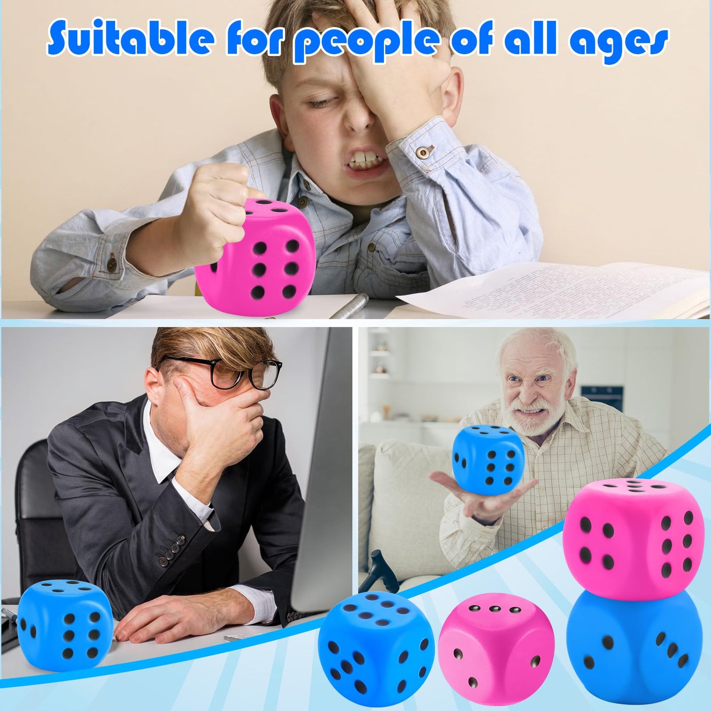 Zomiboo 2 Pcs Large Foam Dice Stress Balls Soft Jumbo 6 Sided Giant Dice Educational Learning Squeeze Anxiety Relieve Toy Gifts