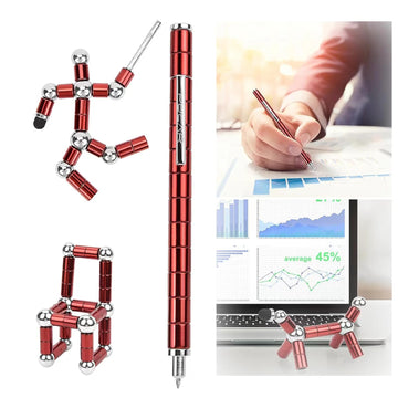 Fidget Pen For Adults Kids,Toy Pen Decompression Magnetic Metal Pen, Desk Toys Multifunctional Deformable Magnet Writing Pen(Red)
