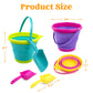 JOYIN Foldable Beach Bucket Set - 3 Packs Collapsible Toy Buckets with Shovels and Mesh Backpack for Kids Toddlers Party, Campin
