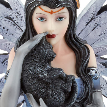 Ptc 8.5 Inch Blue Winged Mystical Fairy Cradling Cat Statue Figurine