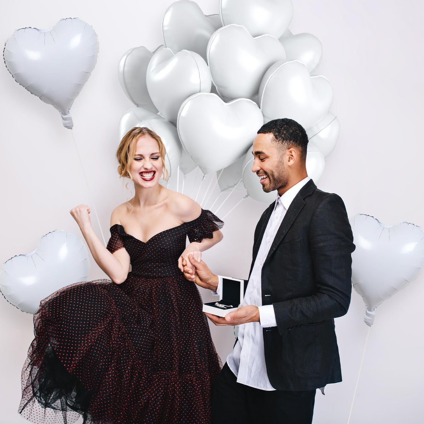 12 Pcs Heart Balloons, 18 inch White Heart Shaped Balloons, Big Heart Mylar Helium Balloons, Heart Love Foil Balloons for Weddin