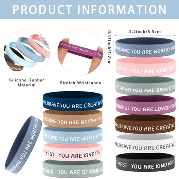 Roowest 120 Pcs Motivational Wristbands Bulk for Student Inspirational Rubber Bands Stretch Silicone Bracelet for Class from Tea