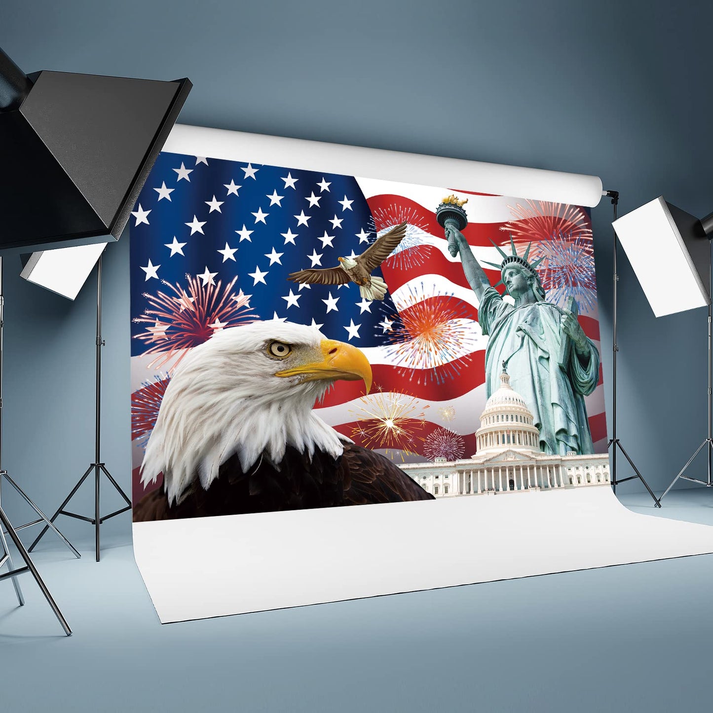 Independence Day Backdrop,7X5Ft 4Th Of July Backdrop American Flag Background Usa Flag Portrait Banner Patriotic Veterans Party Decor Supplies