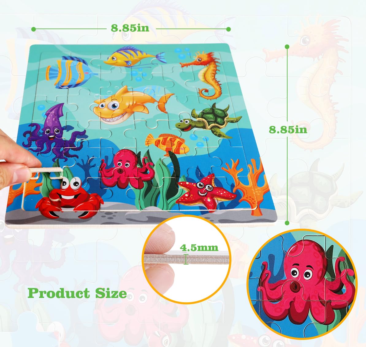 Wooden Puzzles Toys For Kids Ages 3-5, Set Of 3 Packs With 36-Piece Wood Jigsaw Puzzles, Dinosaur, Farm And Ocean Theme. Ideal Gifts For Boys And Girls 3 4 5 6 Years Old