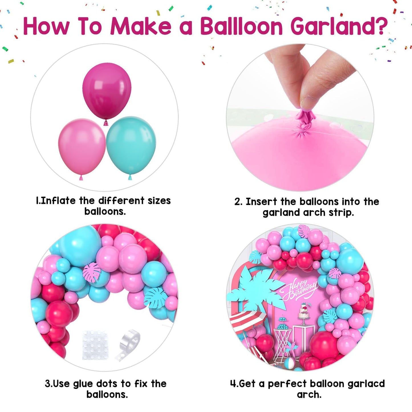 Paready Hot Pink and Teal Balloon Arch Kit - 112 Pcs Latex Balloons for Birthday, Baby Shower, Wedding, Summer Party