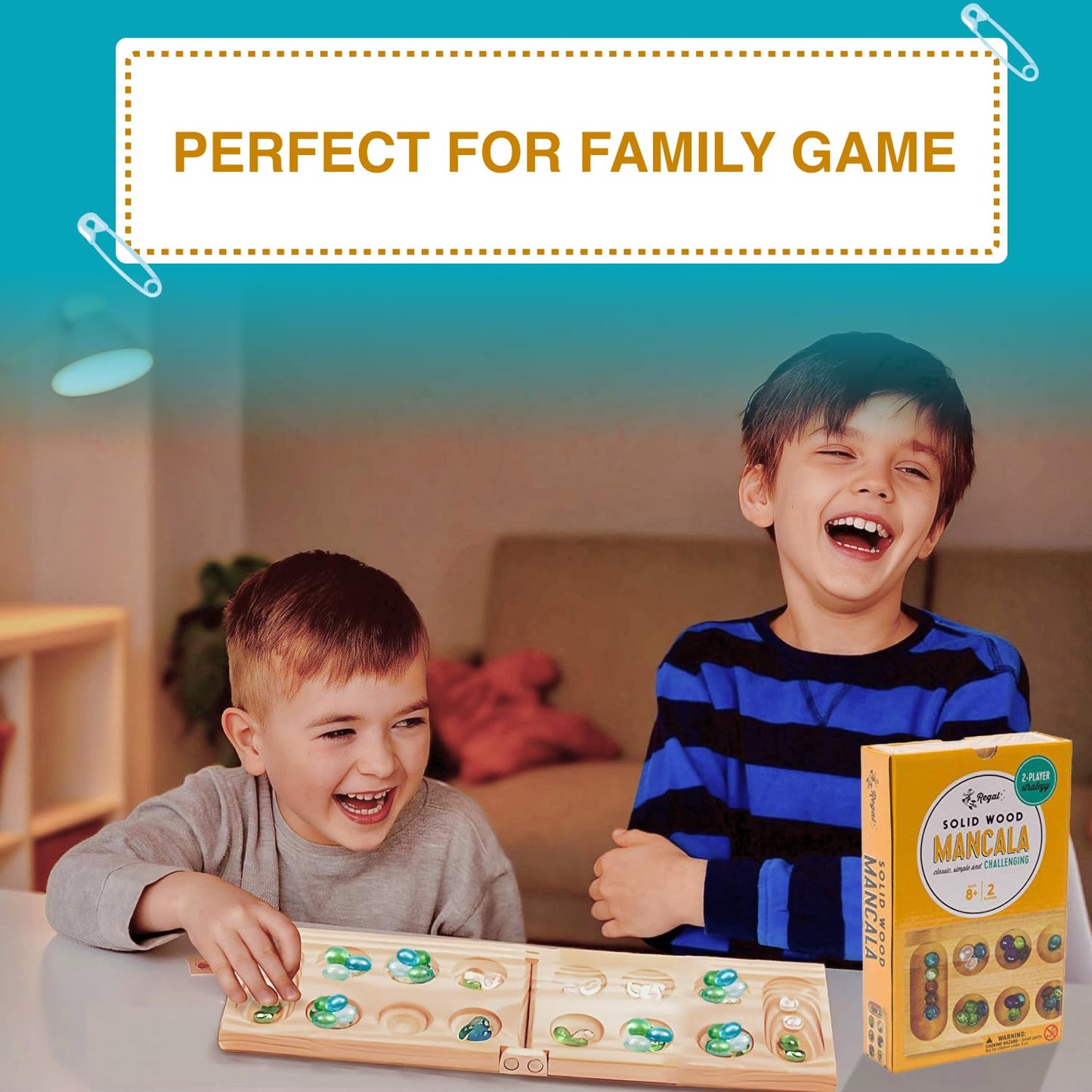 Regal Games Mancala Board Game - Fun Classic Table Game with Wooden Board for Adults & Kids - 48 Glass Mancala Beads & 2 Player