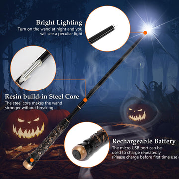 Champwe Light Up Magic Wizard Wand Rechargeable Illuminating Toy For Kids Witch Collection Cosplay Accessories With Spellbook And Gift Box (Foliage)
