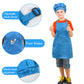 SUNLAND Kids Apron And Hat Set Children Chef Apron For Cooking Baking Painting (Blue, M)