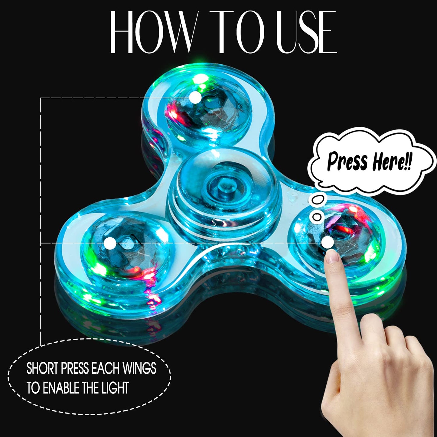 Figrol 3 Pack Led Light Fidget Spinners, Crystal Finger Toy Gift For Children, Stress Reduction And Anxiety Relief Hand Spinners