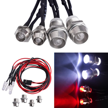 AllinRC 4Leds LED Lights Headlights Taillight Kit Accessories Compatible with Traxxas Arrma Axial SCX10 Redcat RC4WD HSP Tamiya 