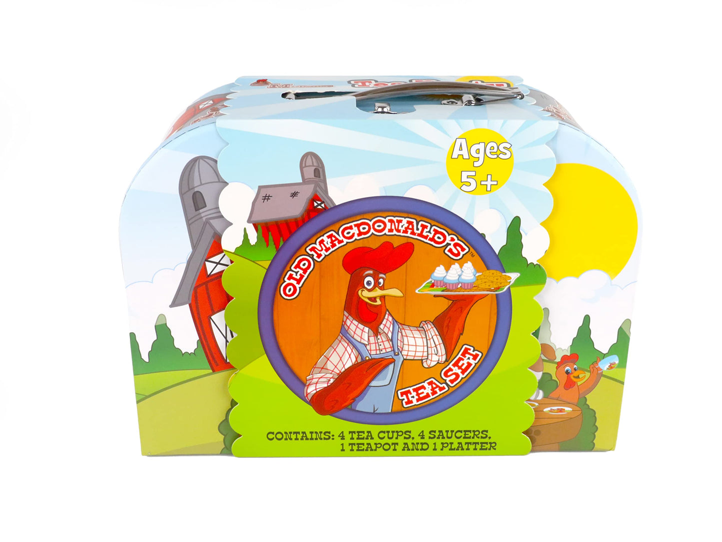 Regal Games Old Macdonalds Tea Time - Barnyard Animal Designed Kids Tea Time Set - Includes 1 Teapot, 4 Cups, 4 Saucers, 1 Plat