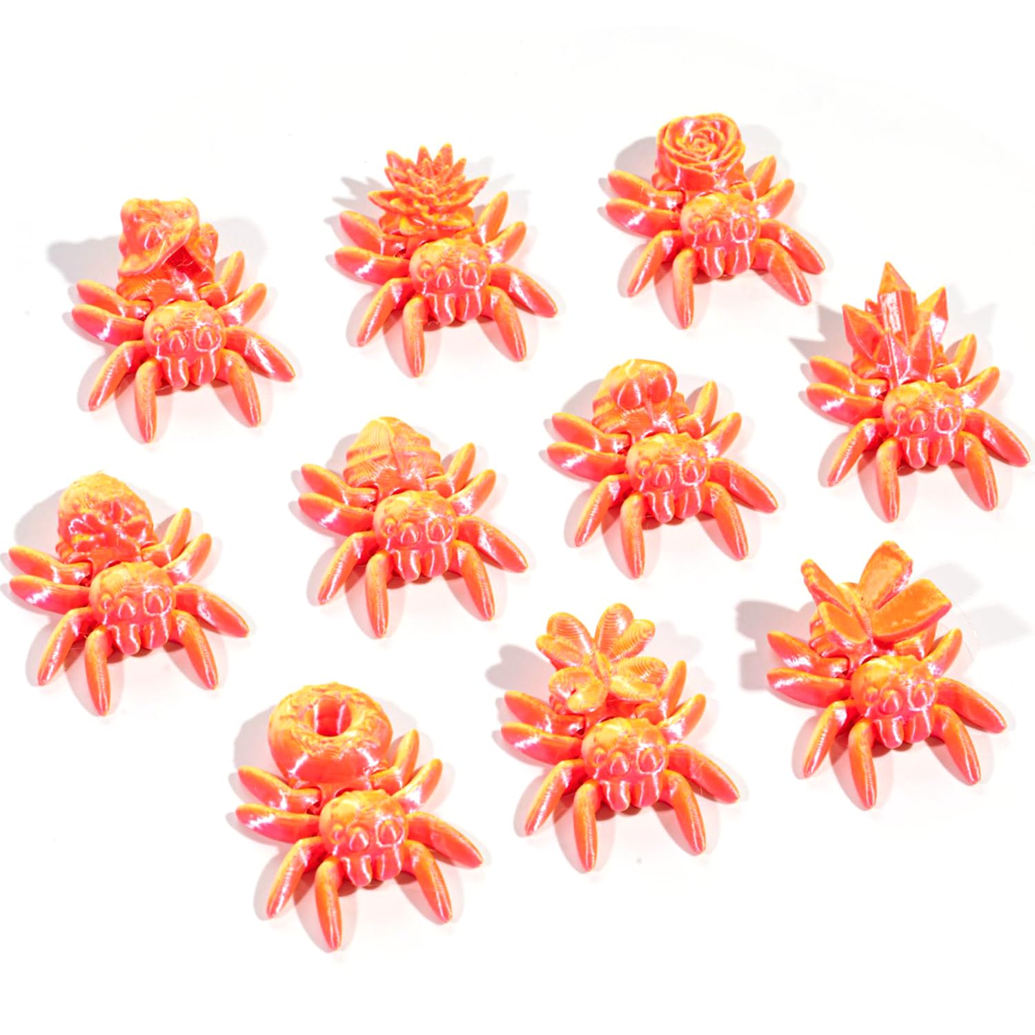 QINGMIAO 10Pcs 3D Printed Mini Spiders, Articulated Spider Toys,3D Print Animals Fidget Toys Decor for Stress Relief,Halloween S