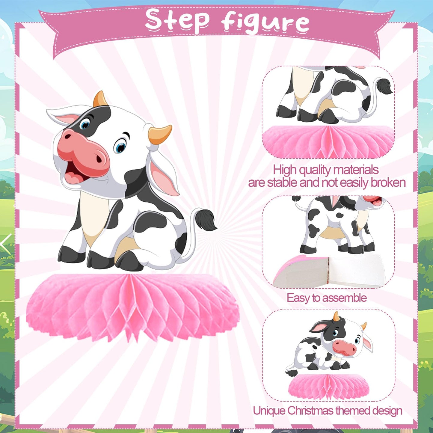 9 Pcs Pink Cow Honeycomb Centerpieces Farm Animals Cow Table Topper Honeycomb Pink Cow Theme Party Honeycomb 3D Cow Print Table Decoration For Girl Party Baby Shower Western Cowboy Party Supplies