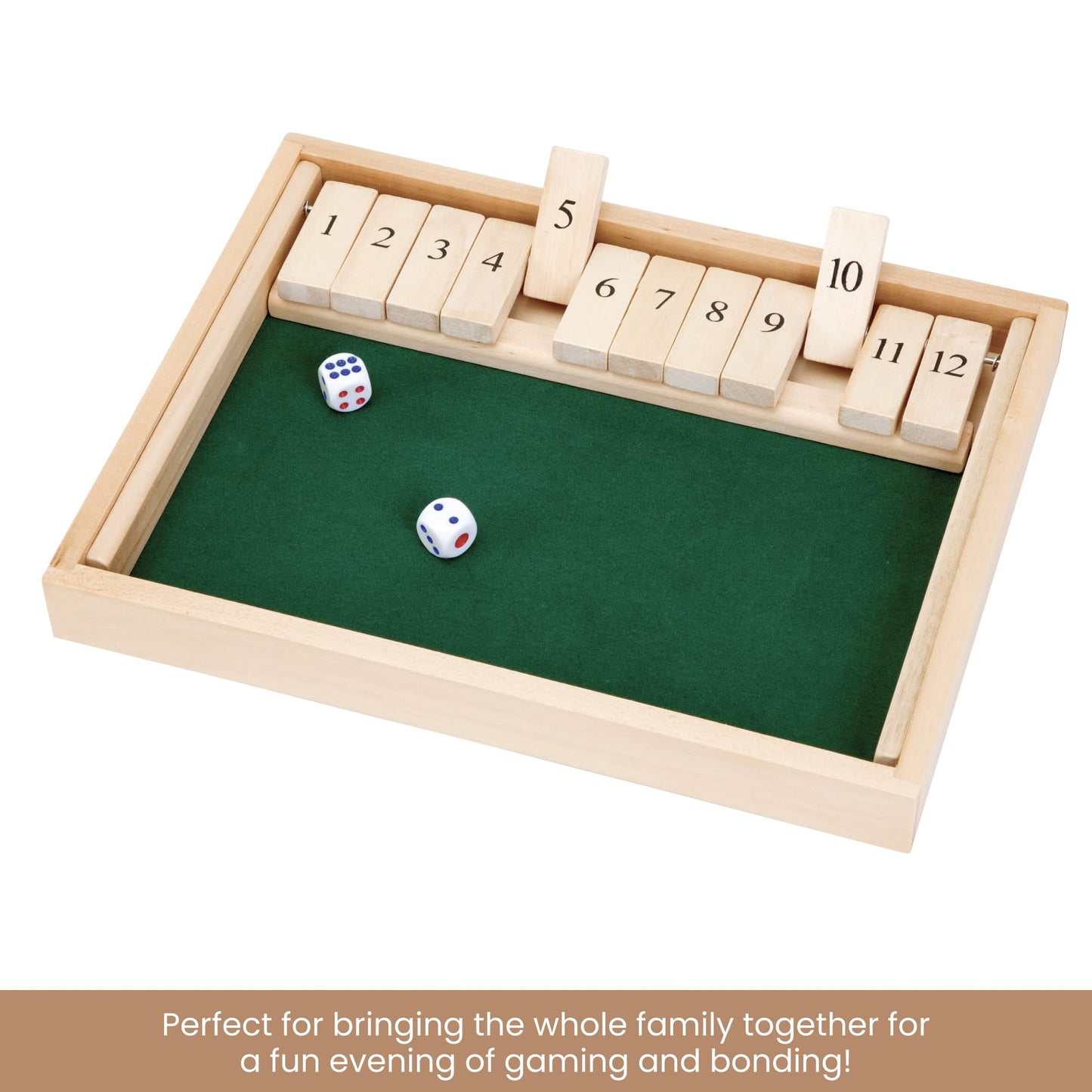 Bits And Pieces - Large Shut The Box Game - 3-In-1 Board Game - 12 Dice Board Game - Wooden Pub Tabletop Game Box - 2 Dice Included