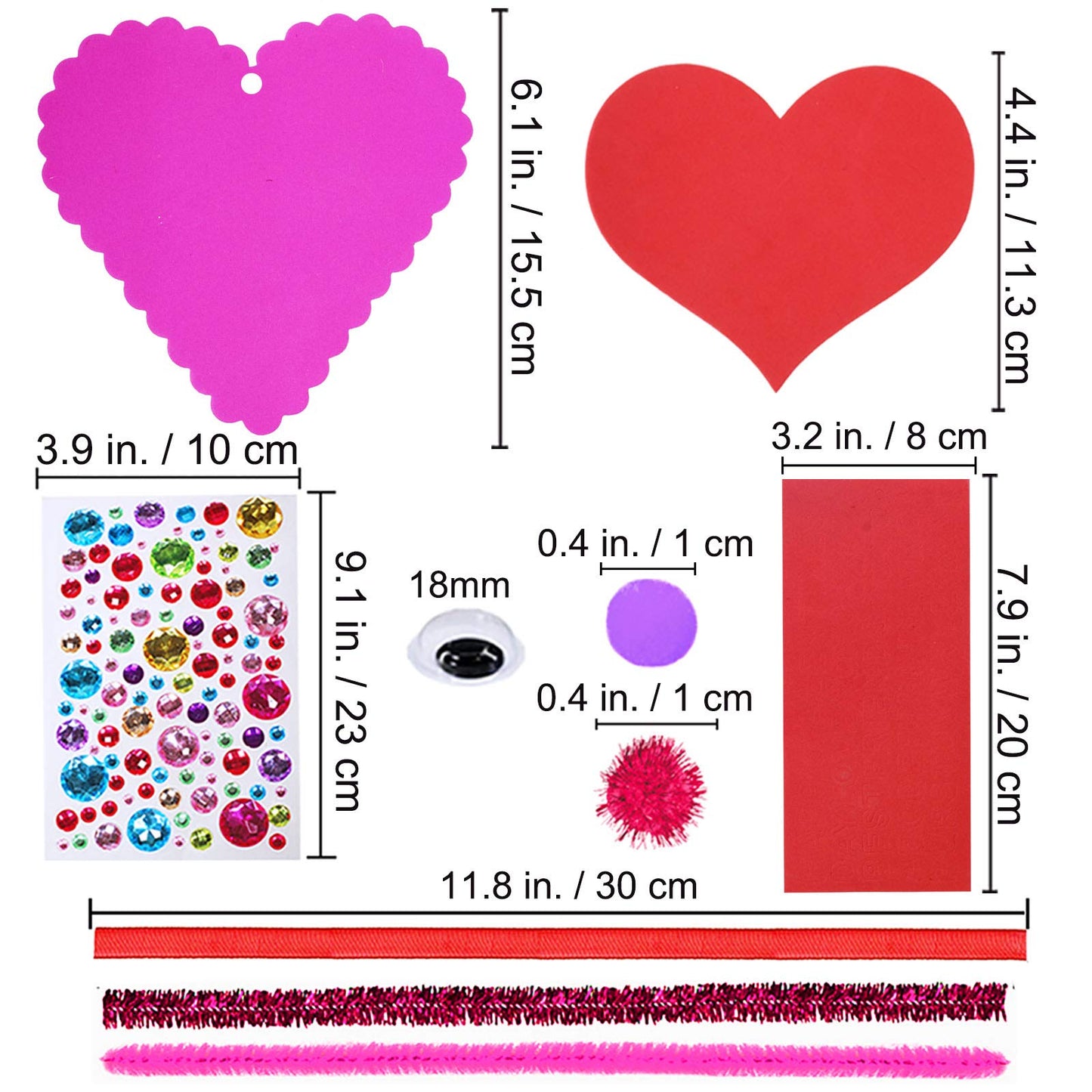 Winlyn 24 Sets Valentines Day Heart Ornaments Decorations DIY Foam Heart Valentine Craft Kits Assorted Foam Heart Shapes Sticke