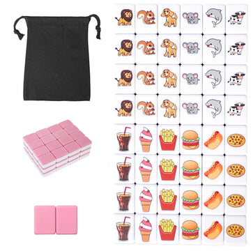 Gracias 2 Players Mahjong Block Set, Mahjong Tile Game With 50 Premium Pink Tiles(30Mm) Animal And Food Pattern, Portable Mahjon