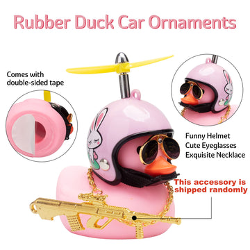 Wonuu Rubber Duck Car Ornaments Pink Duck Car Dashboard Decorations Set With Propeller Helmet, Sunglasses, And Gold Chain. (Pink-Pink G)