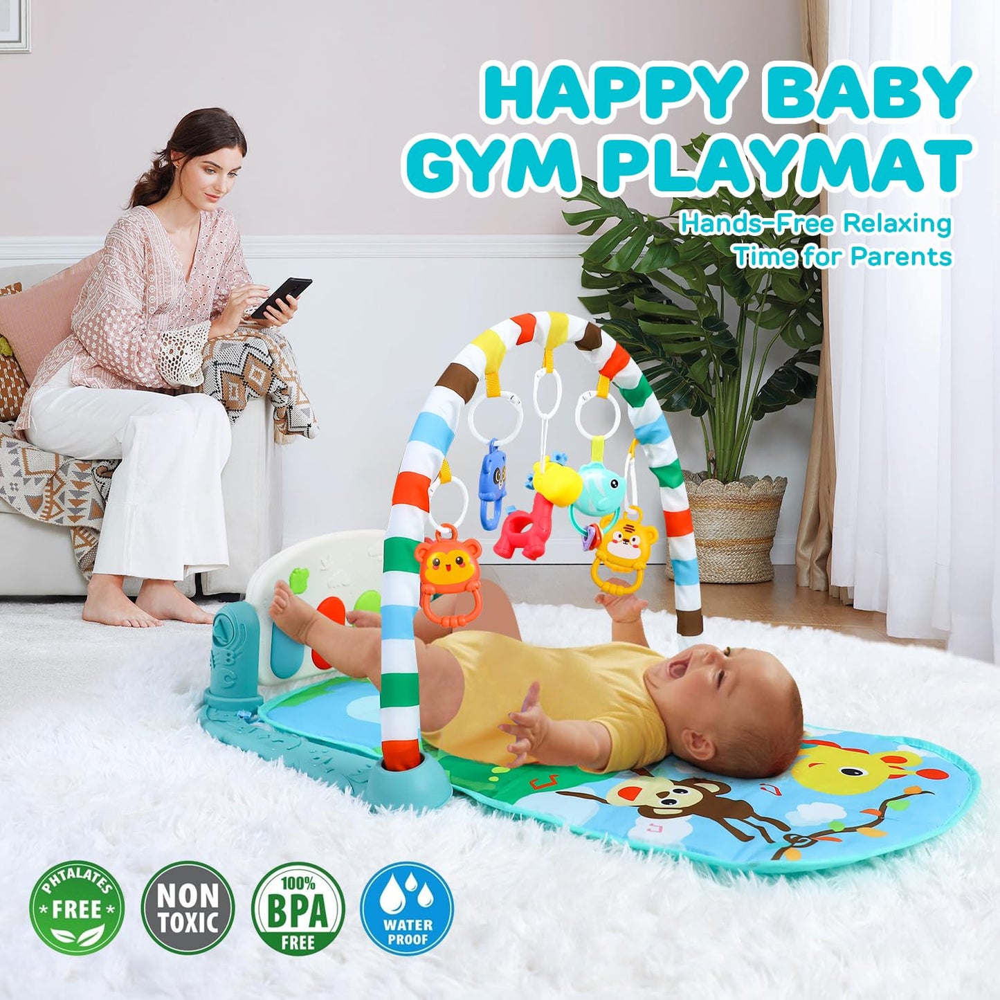 TOY Life Baby Play Mat for Babies 0-6 Months - Tummy Time Mat Activity Center  Kick and Play Piano Playmat Gym for Newborn Babies 0 to 3 6 9 12 Months