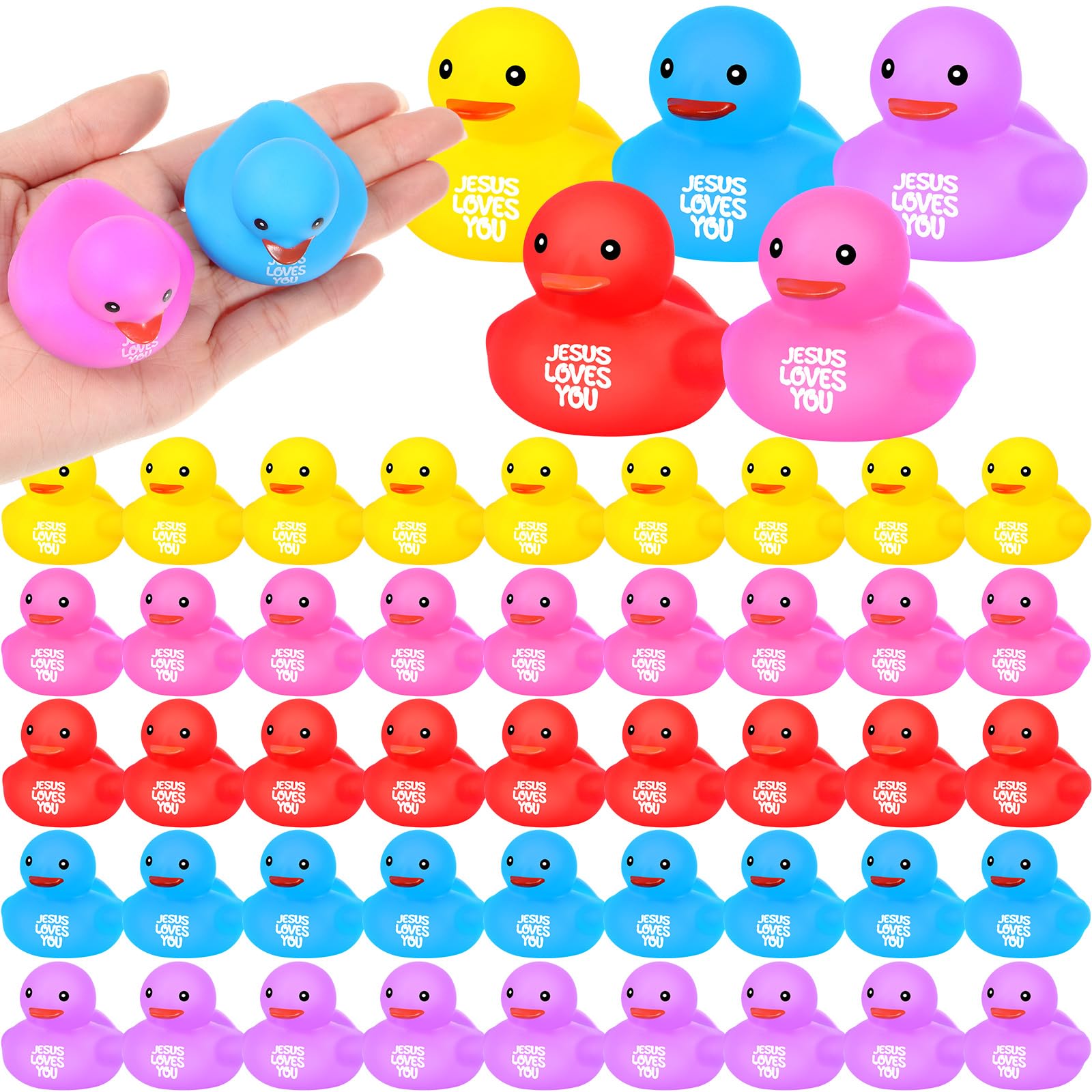 Deekin 5 Pcs Jesus Loves You Rubber Ducks Bulk Multicolor Easter Rubber Ducks for Pool Religious Party Favors Birthday Gifts Chu