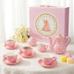TUZT Porcelain Tea Party Set for Little Girls Kids Toddlers, 13Pcs Pink Heart Ceramic Tea Set - Tea Pot Cups & Saucers & Carryin