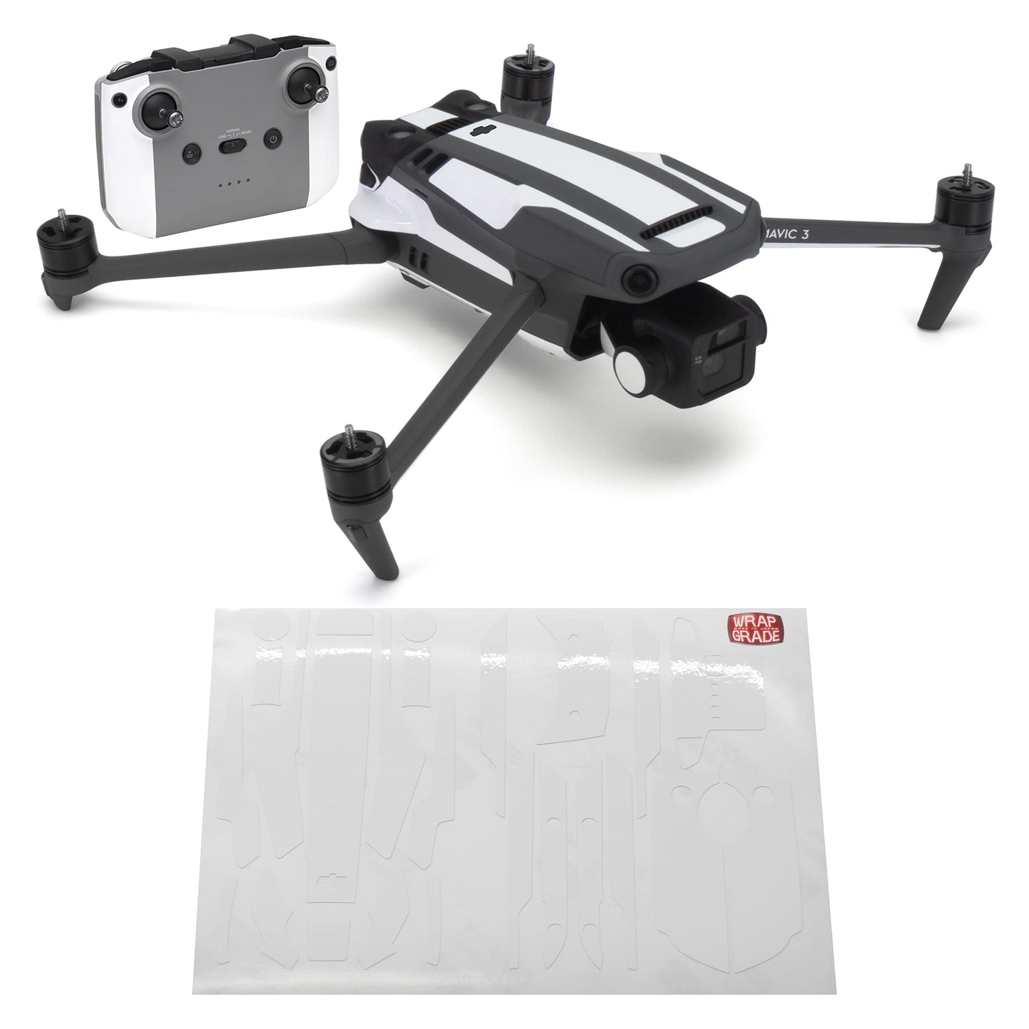 WRAPGRADE Partial Skin Stickers for DJI Mavic 3 / Mavic 3 Classic Accent Color (Racing White)