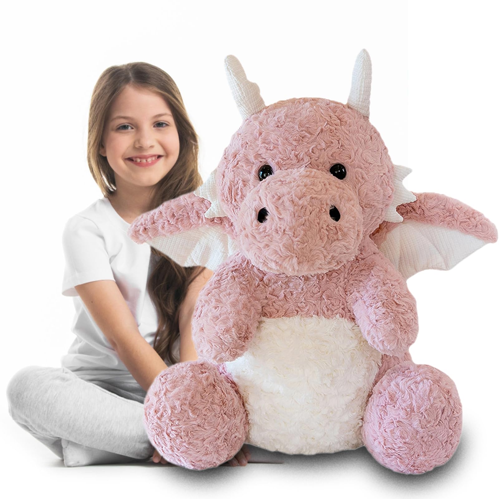 SUSULF Little Flying Dragon - Cute Stuffed Animal Plush Toy - Adorable Soft Dragons Toy Plushies and Gifts - Perfect Present for Kids (Pink 22.04in/56cm)
