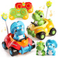 Jovow Dinosaur Remote Control Car for Toddlers,Two Dinosaur Toys Vehicles with LED Lights & Music,Electric RC Cars Toys for Boys