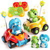 Jovow Dinosaur Remote Control Car for Toddlers,Two Dinosaur Toys Vehicles with LED Lights & Music,Electric RC Cars Toys for Boys