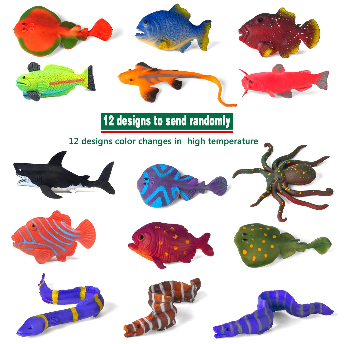 12 Pack Color Changing Sea Animal Toys,Change Color Ocean Animals,Mold Free Bath Toys For Toddlers Kids Ages 4-8,Water Table Toy