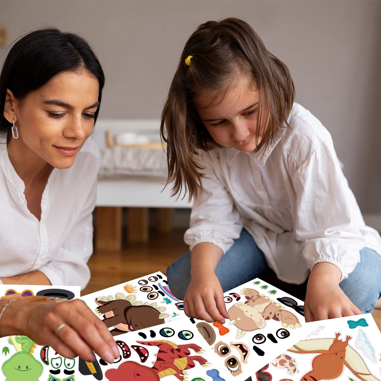 24 Sheets Dinosaur Make A Face Sticker Sheets For Kids Todders Activities, Make Your Own Stickers For Kids Birthday Party Favor