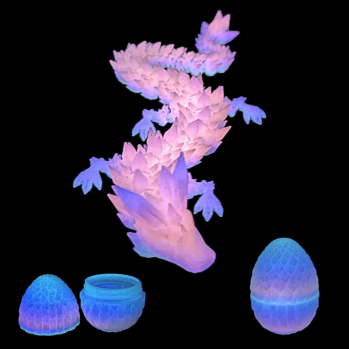 Flavery 3D Printed Dragon in Egg - Glow Rainbow - Flexible Crystal Dragon Inside, Colorful Fidget Toy, Birthday Gift, Desk Pet F