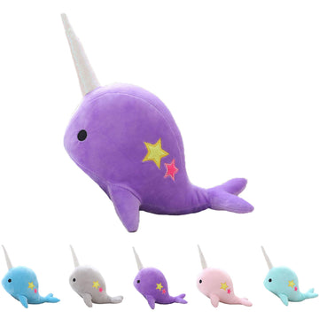 CASAGOOD Cute Purple Narwhal Plush Toy - Medium Soft Whale Stuffed Animal for Babies and Kids