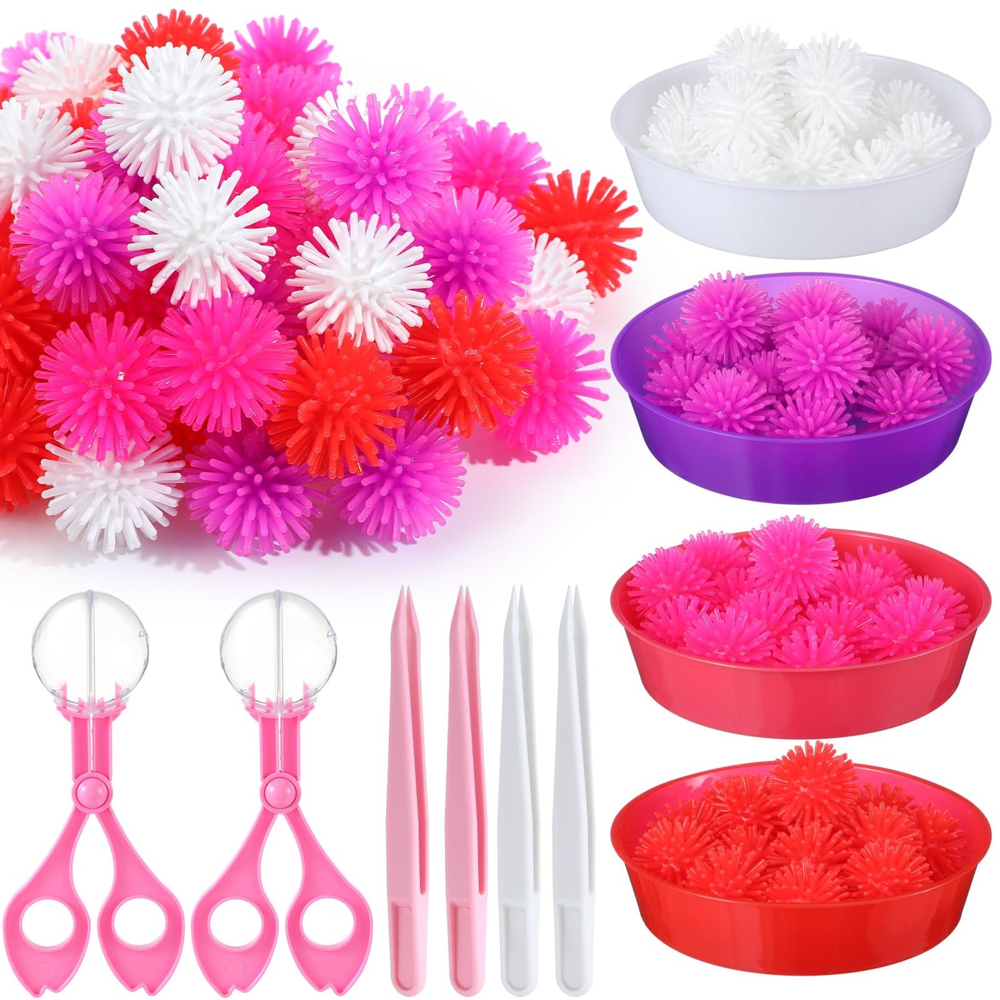 Leitee 71 Pcs Sensory Bin Filler Include 60 Hedge Balls 4 Tweezers 2 Scissors Clips 5 Cups Fine Motor Skills Toys Set For Boys G