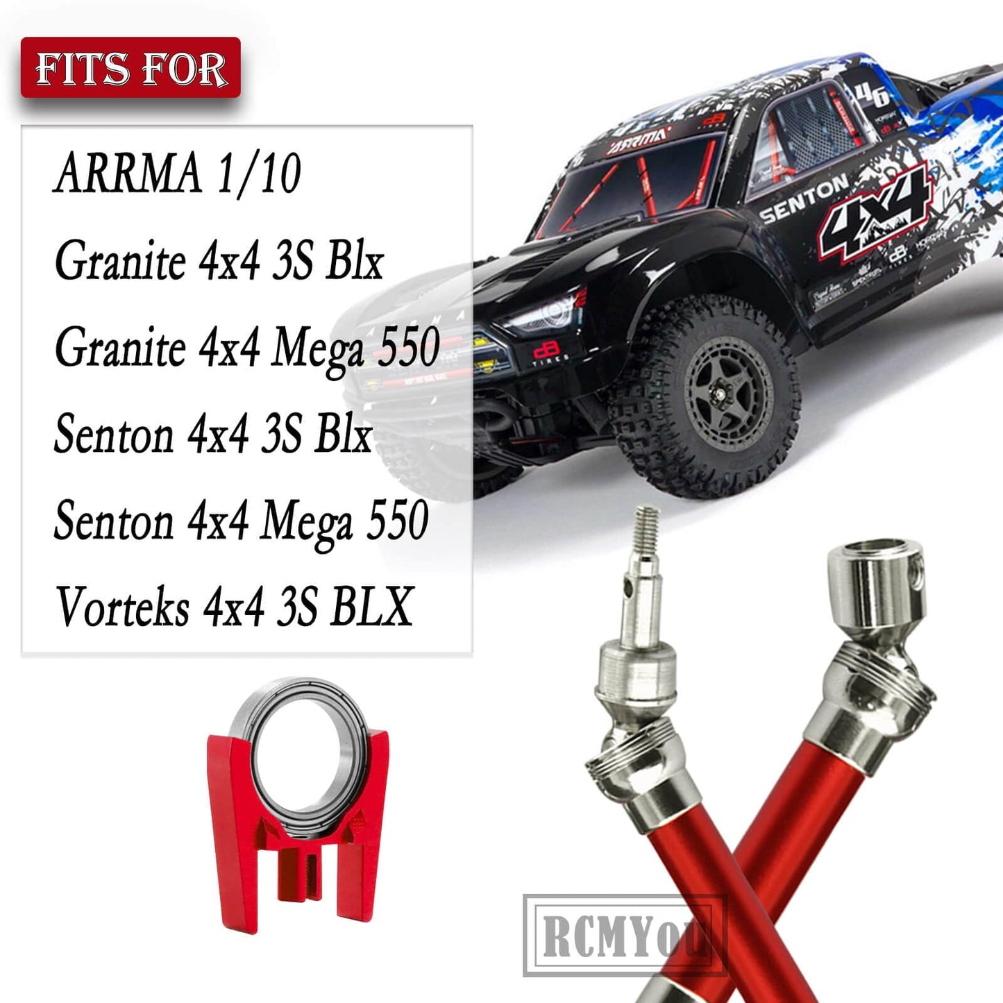 RCMYou Drive Shaft CVD Axles & Center Driveshaft High Speed Support Upgrades Part for 1/10 Arrma Senton Granite 3s Blx & Mega550
