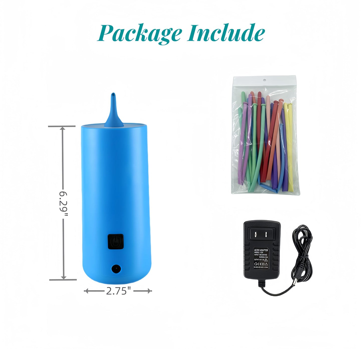 Electric Magic Balloon Pump, Electric Air Inflator Party Air Blower Pump With 1 Nozzle 1 Balloon Cutter And 10 Pcs Long Balloons