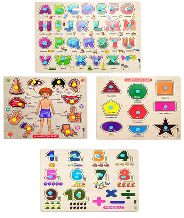 Appster Colorful Wooden Puzzle Toy For Kids Jigsaw Puzzles For Adults Baby Learning Educational Toys Board Game (Abcd + Shape & 
