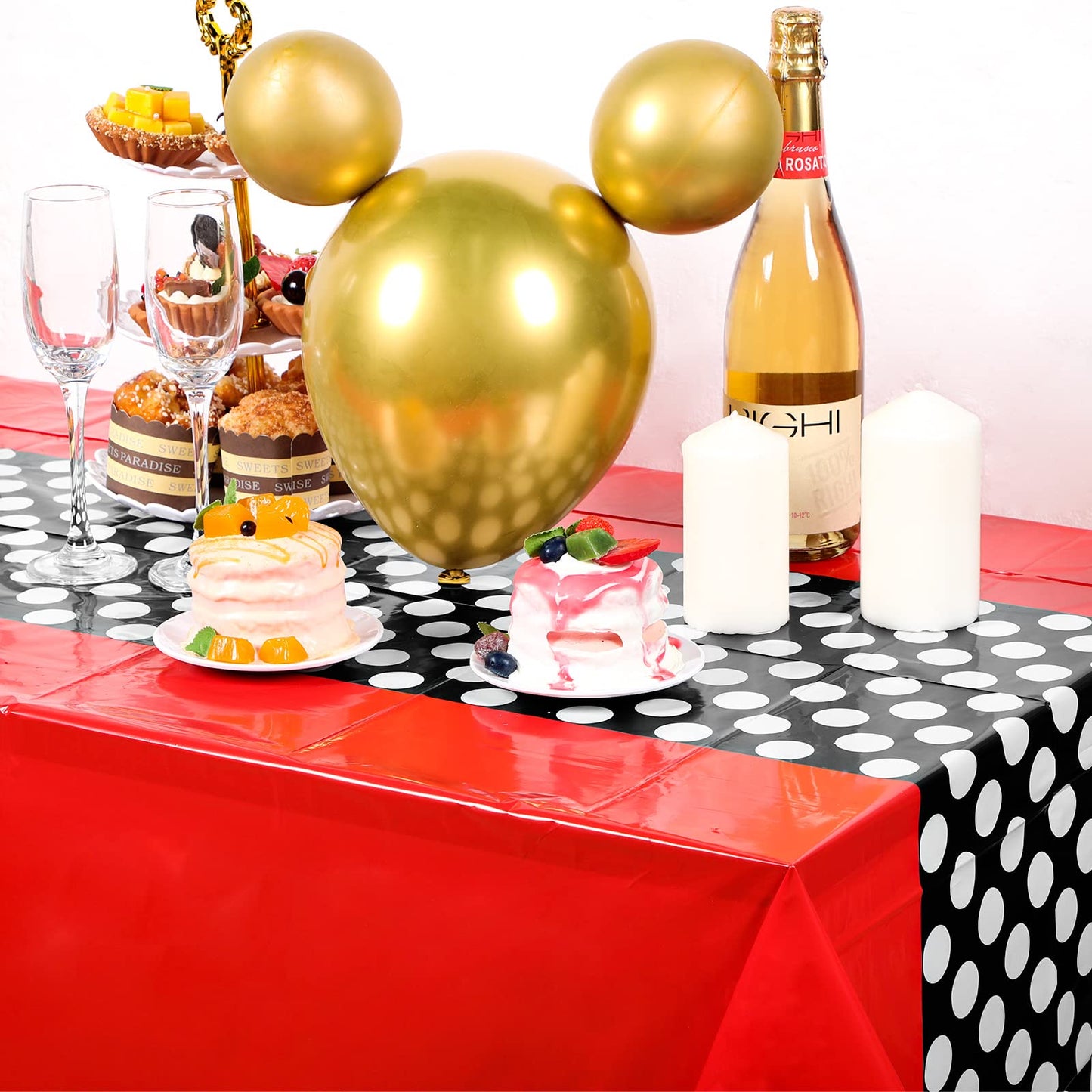 Irenare 3 Pcs Mouse Birthday Party Supplies Christmas Tablecloth Mouse Theme Baby Shower Decorations Plastic Table Cover Polka D