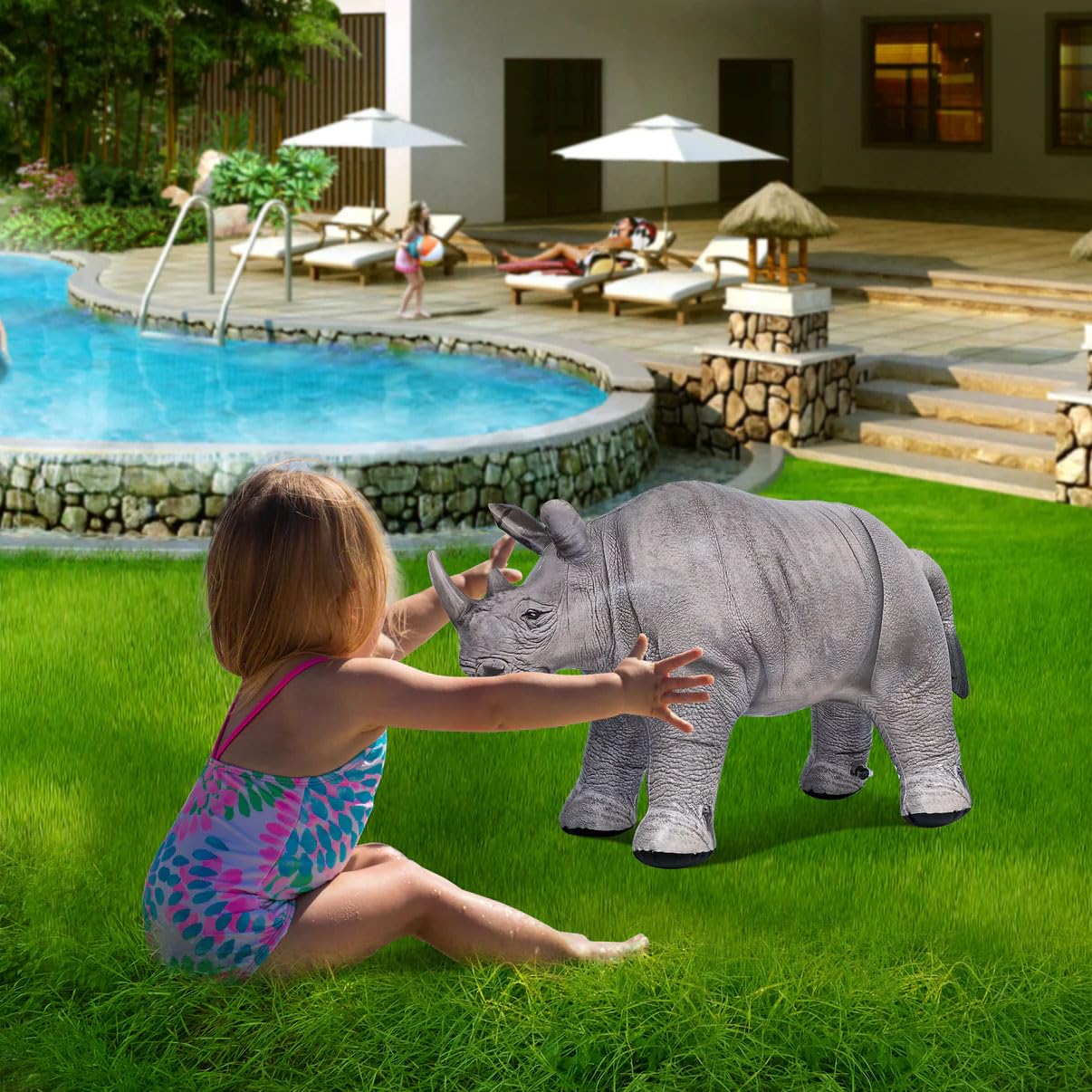 Jet Creations Inflatable Rhino Toy - 38" Long, Gray Phthalate-Free Vinyl, Safari Party Decoration, Model AN-RHINO