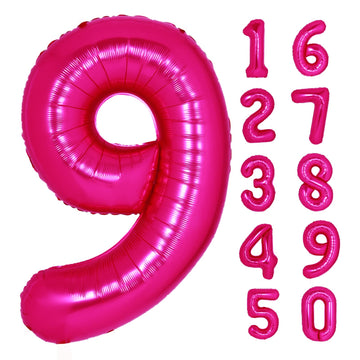 40 Inch Giant Hot Pink Number 9 Balloon, Helium Mylar Foil Number Balloons For Birthday Party, 9Th Birthday Decorations For Kids