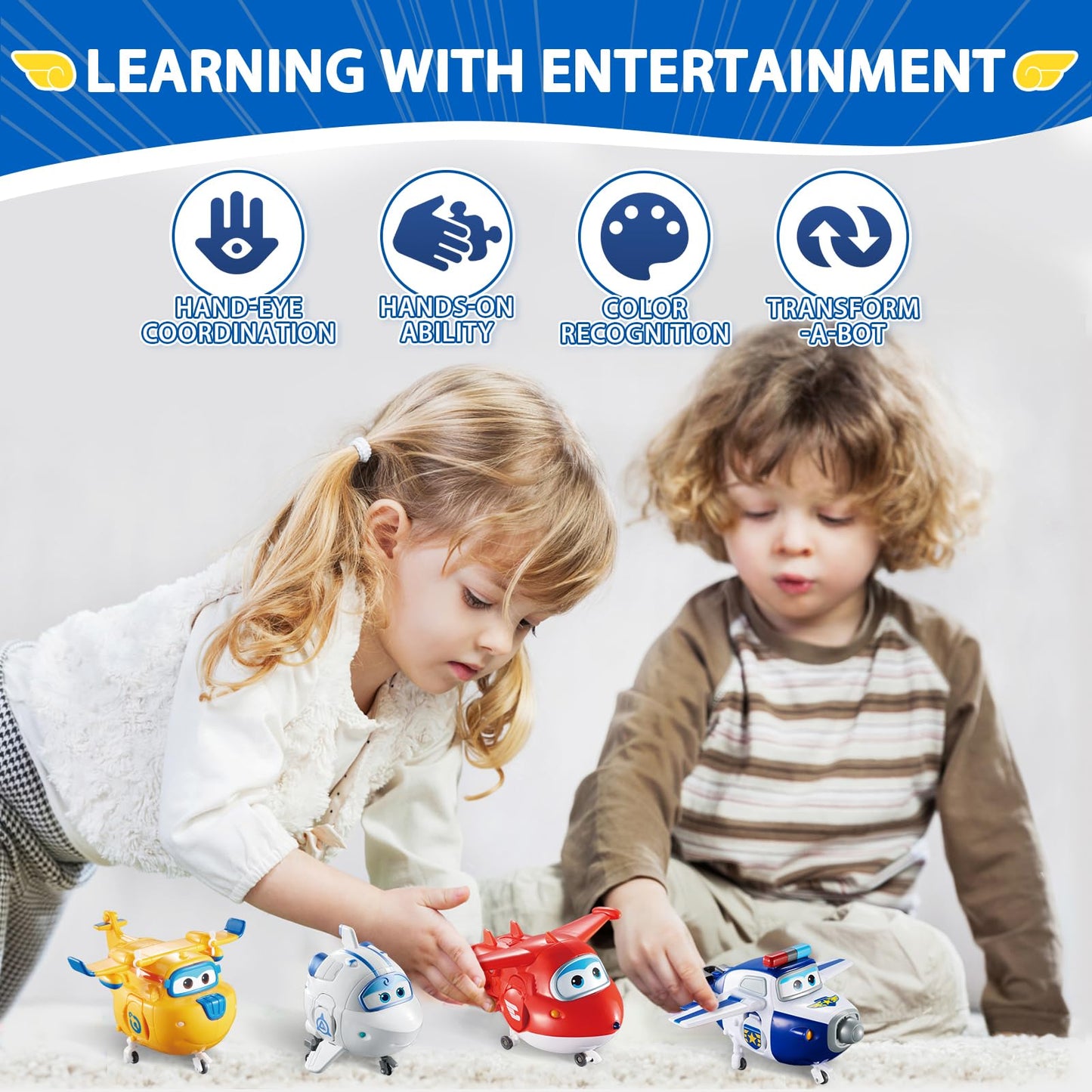 Super Wings Transformers 5" Action Figure 4-Pack - Educational Toys for Kids Age 3+, Jett, Paul, Donnie, Astra, Plastic, Model US730206
