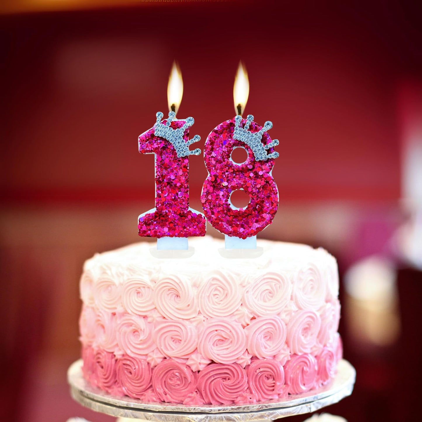 CasaPopz Hot Pink Number 5 Birthday Candle, Glitter Polymer Resin Cake Topper, Fun Party Decoration Supplies