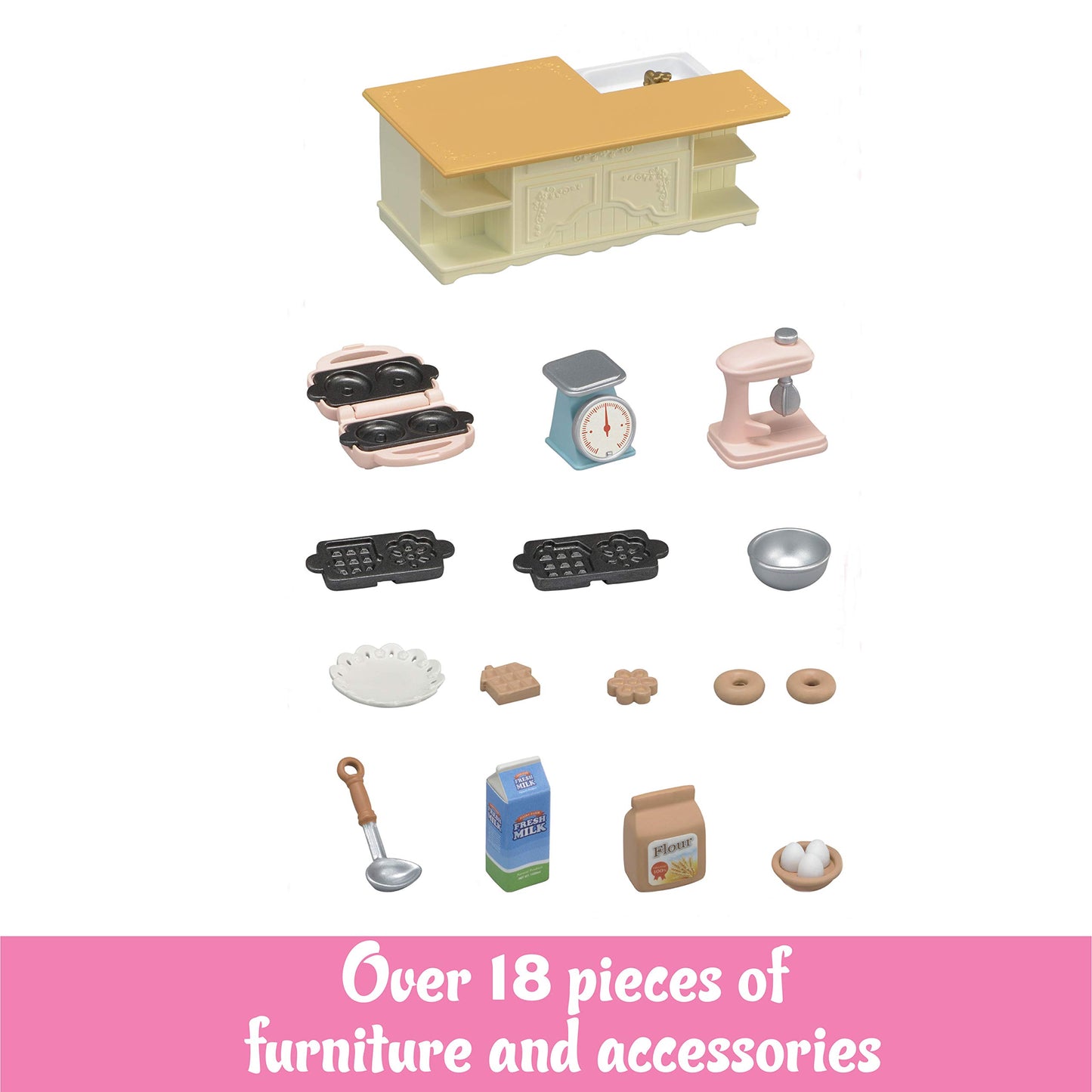 Calico Critters Kitchen Island, Toy Dollhouse Furniture And Accessories Set