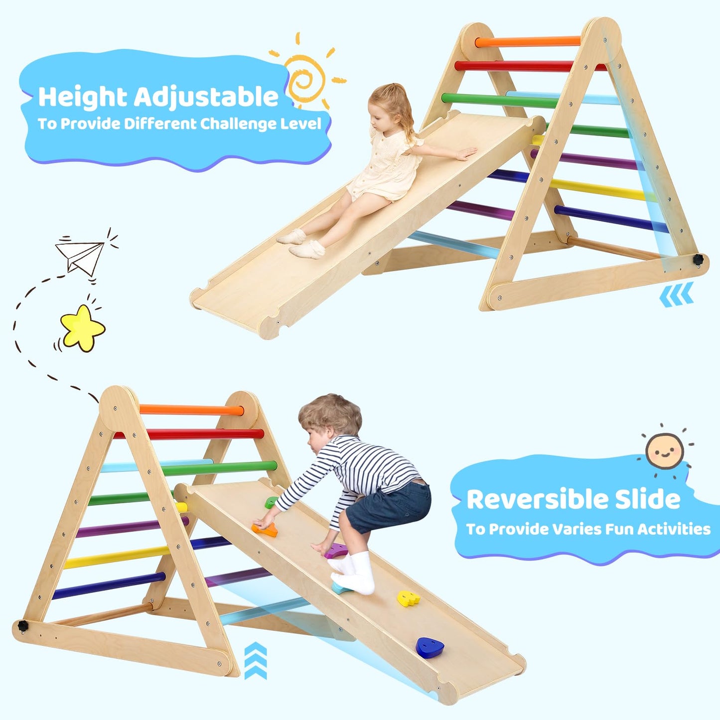 Yoleo Large Pikler Triangle Set 7-In-1 With Adjustable Height, Montessori Toddler Climbing Toys Indoor With Sturdy Base, Easy-Fo