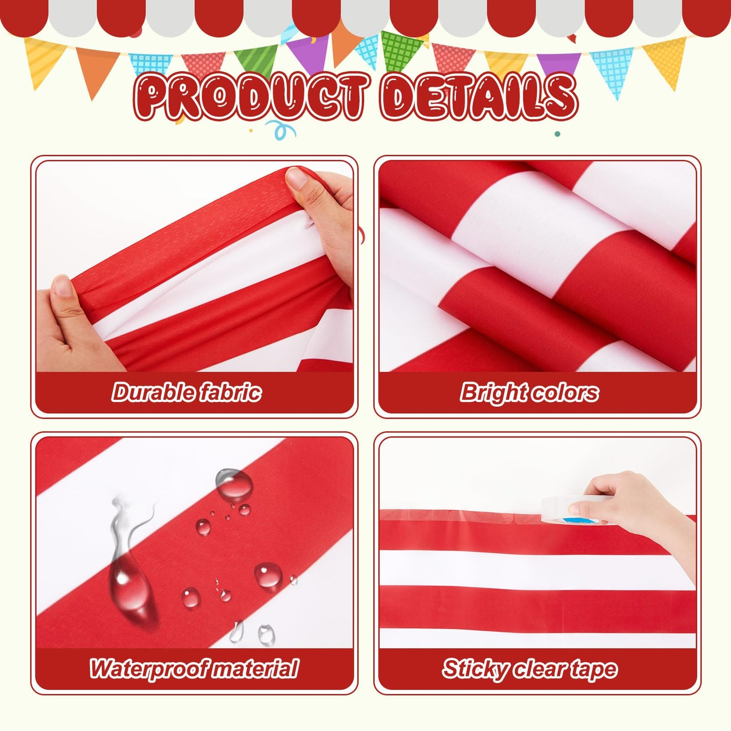 HunnmingRe Circus Halloween Decorations - 32" x 16ft Red & White Hanging Banner, Polyester Ceiling Decor for Parties & Classrooms