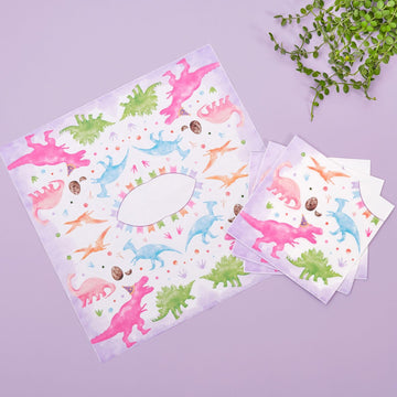 Wernnsa Girl Dinosaur Party Decorations -50 Pack Dinosaur Paper Napkins Pink Dinosaur Birthday Decorations Disposable Dino Paper Napkins For Kids Baby Girl 6.5 X 6.5 Inches