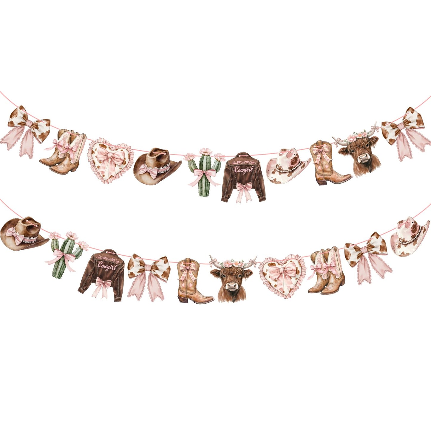 Maysing 2 Pack Western Party Decorations Western Cowgirl Banner Pink Coquette Bow Banners Wild West Decor Pink Cowgirl Boots and