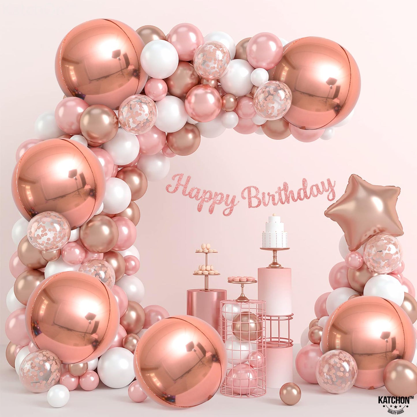 Katchon, Giant Rose Gold Balloons - 22 Inch, Pack Of 6 | Rose Gold Foil Balloons For Rose Gold Party Decorations | Rose Gold Mylar Balloons, Rose Gold Metallic Balloon For Girls Rose Gold Decorations