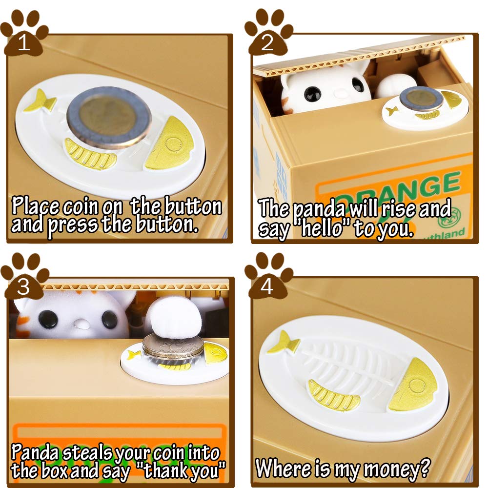 HmiL-U Cat Stealing Money Bank - Large Orange Piggy Bank for Kids, Automatic Coin Bank with English Speaking, Creative Gift