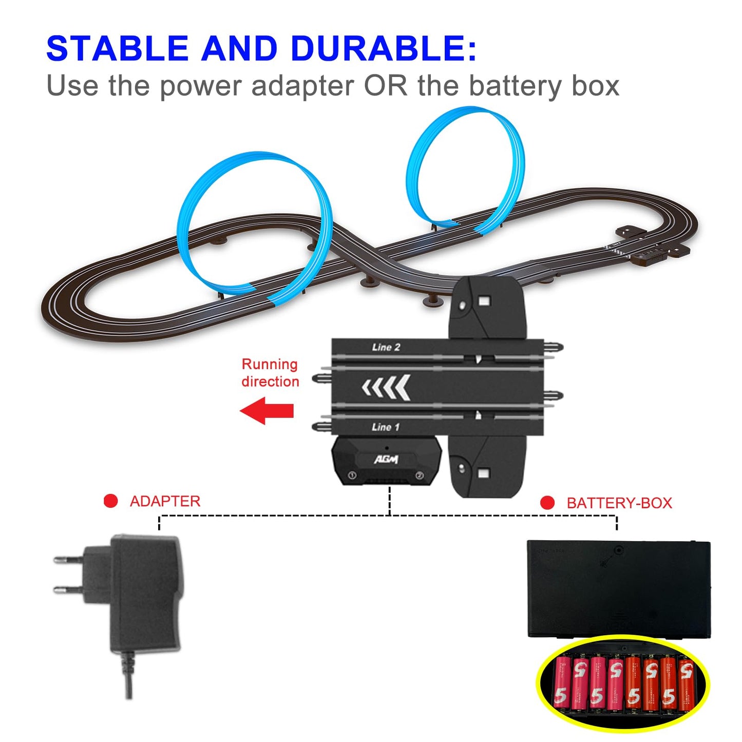 Agm Mastech Slot Car Race Track Set, High Speed Series Tram Dual Track Set With 4 Licensed Racing Slot Cars, 2 Hand Controls, Track Parts And Lap Counter, 5.7M Long Track, Black